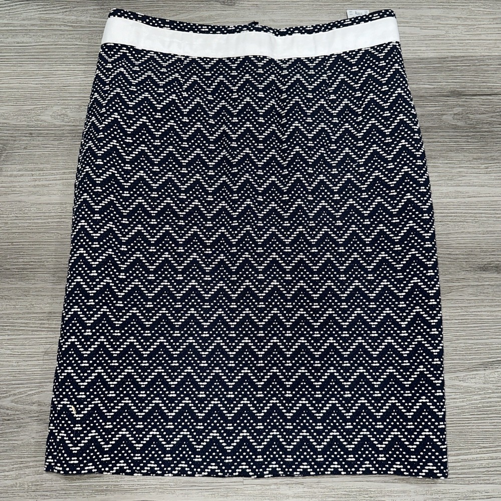 Brooks Brothers Navy/ White Chevron Print Pencil Skirt , Sz 10